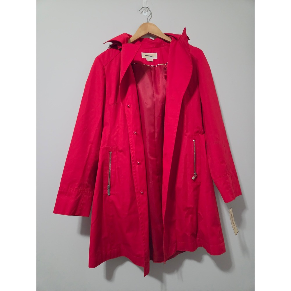 Michael Kors Red Hooded‎ Trench Coat Jacket Womens Medium New With Tags